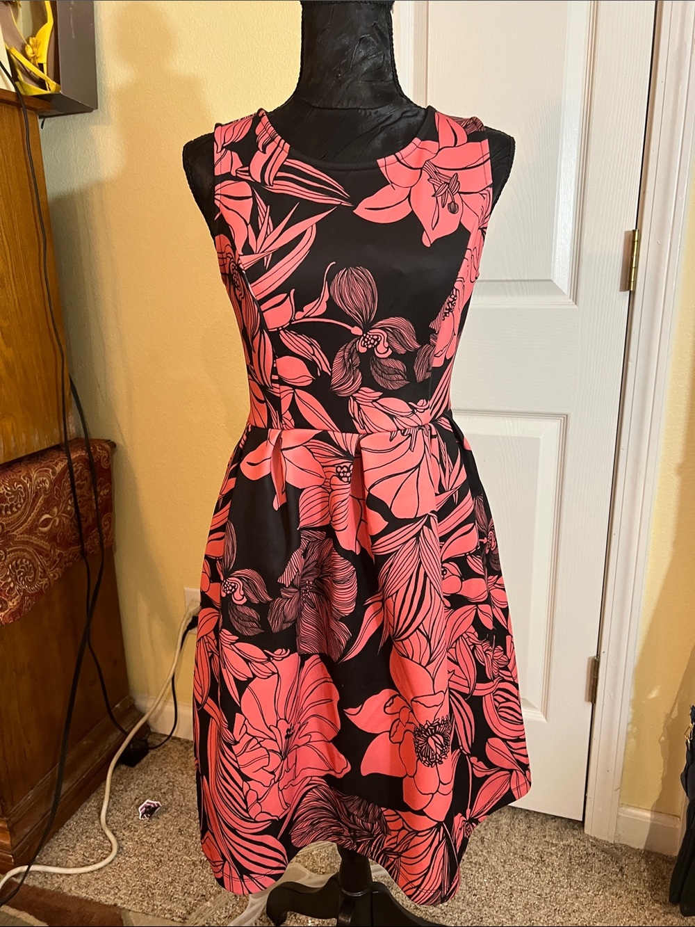 Apt. 9 Black Midi Dress with Pink Floral Print